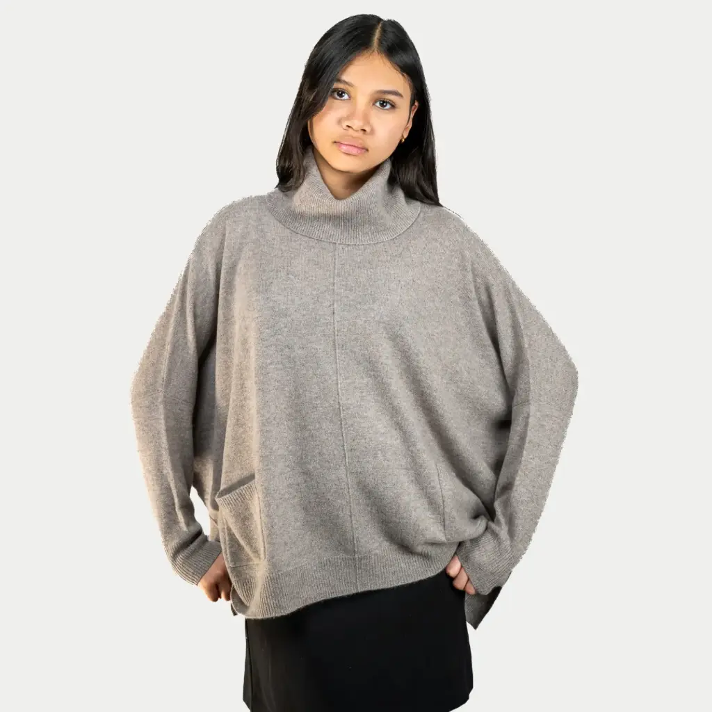 Pull col roulé ample manches chauve-souris cachemire