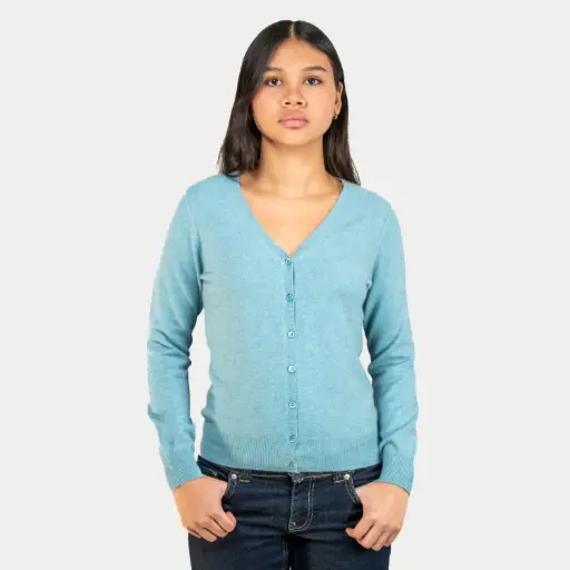 Cardigan court col V à boutons cachemire 2 fils