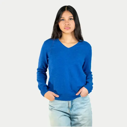 Pull court col V cachemire 2 fils
