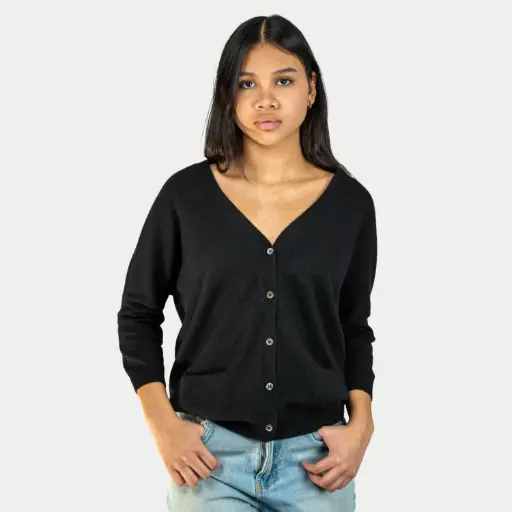 Pull col V à boutons manches 3/4 cachemire