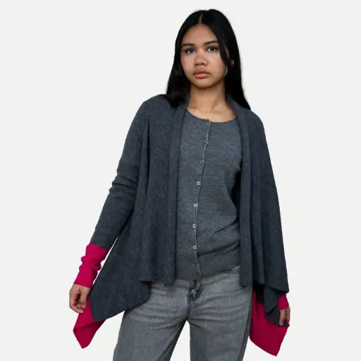 Gilet casual cachemire bicolore sans bouton avec bordure